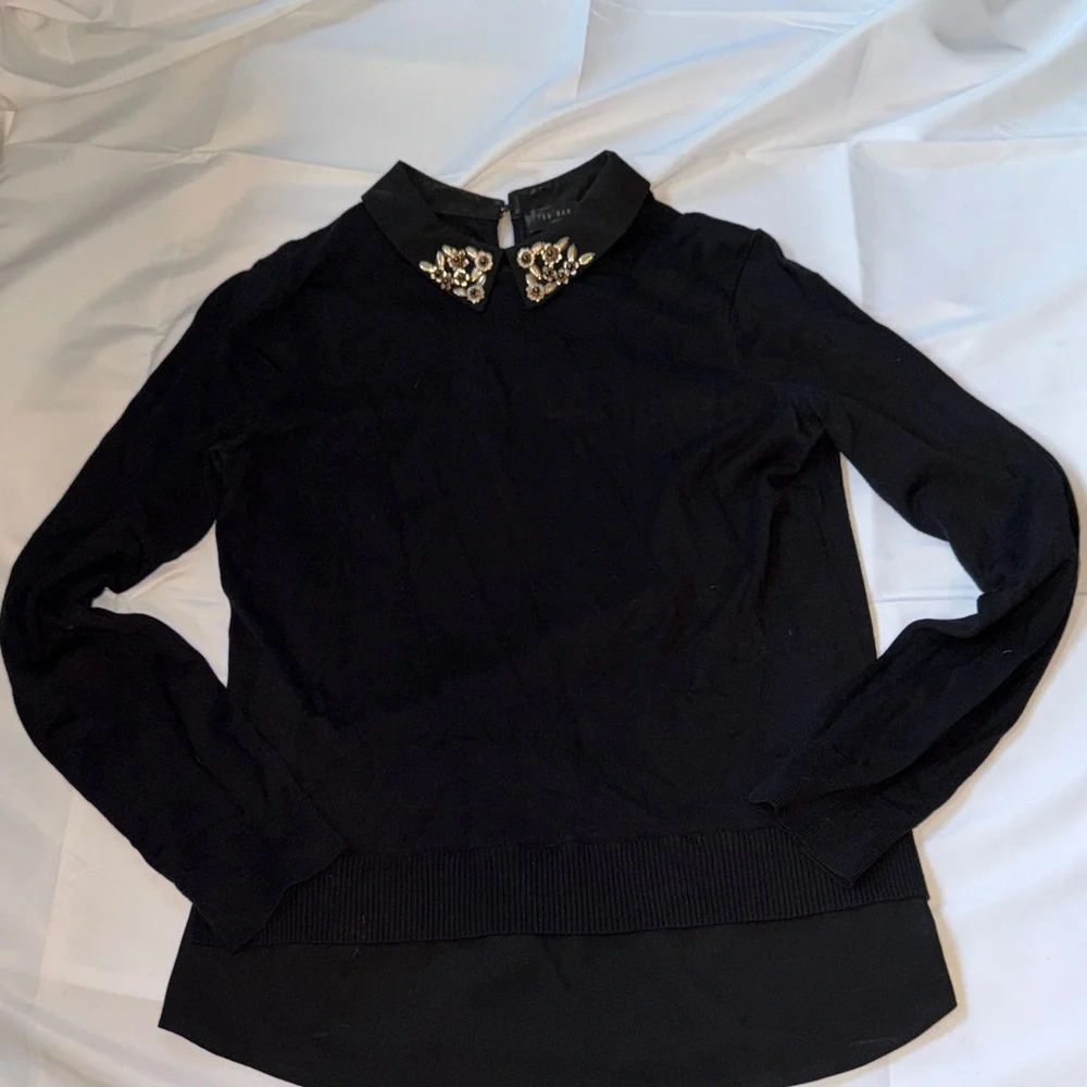 Ted Baker London Black Top with Gold Embellished Collar - Picture 4 of 10